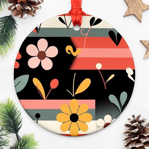 Minimalist Pattern With Simple Lines,flower And Shapes, Creating A Clean And Modern Ornament (Round) from ArtsNow.com Front