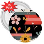  Minimalist Pattern With Simple Lines,flower And Shapes, Creating A Clean And Modern 3  Buttons (10 pack) 