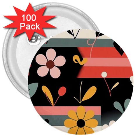 Minimalist Pattern With Simple Lines,flower And Shapes, Creating A Clean And Modern 3  Buttons (100 pack)  from ArtsNow.com Front