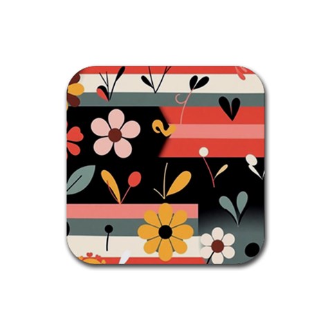 Minimalist Pattern With Simple Lines,flower And Shapes, Creating A Clean And Modern Rubber Coaster (Square) from ArtsNow.com Front