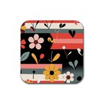  Minimalist Pattern With Simple Lines,flower And Shapes, Creating A Clean And Modern Rubber Coaster (Square)