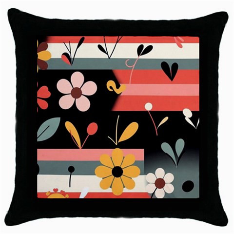 Minimalist Pattern With Simple Lines,flower And Shapes, Creating A Clean And Modern Throw Pillow Case (Black) from ArtsNow.com Front