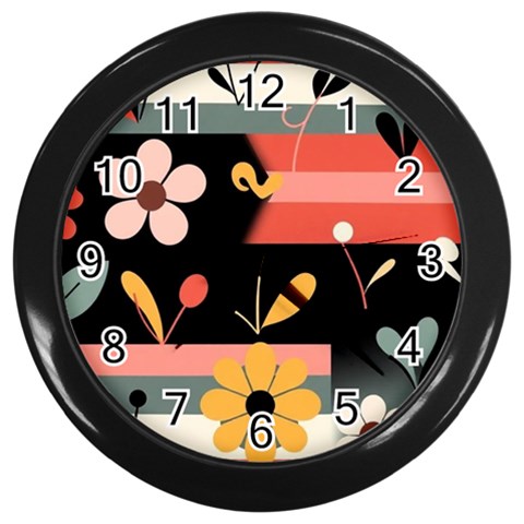 Minimalist Pattern With Simple Lines,flower And Shapes, Creating A Clean And Modern Wall Clock (Black) from ArtsNow.com Front