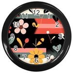  Minimalist Pattern With Simple Lines,flower And Shapes, Creating A Clean And Modern Wall Clock (Black)