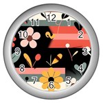  Minimalist Pattern With Simple Lines,flower And Shapes, Creating A Clean And Modern Wall Clock (Silver)