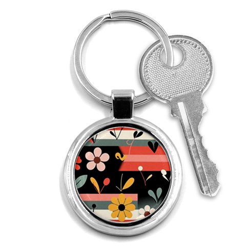 Minimalist Pattern With Simple Lines,flower And Shapes, Creating A Clean And Modern Key Chain (Round) from ArtsNow.com Front