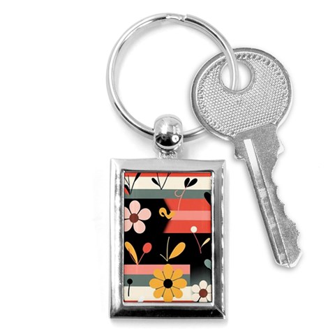 Minimalist Pattern With Simple Lines,flower And Shapes, Creating A Clean And Modern Key Chain (Rectangle) from ArtsNow.com Front