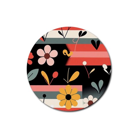 Minimalist Pattern With Simple Lines,flower And Shapes, Creating A Clean And Modern Rubber Coaster (Round) from ArtsNow.com Front