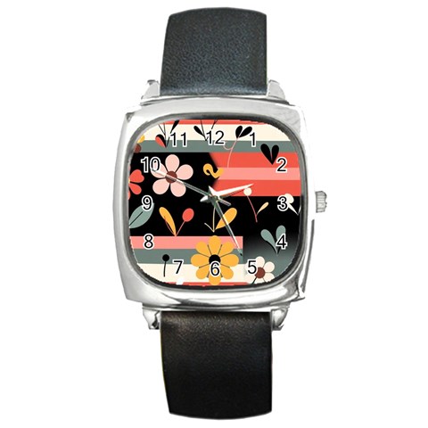 Minimalist Pattern With Simple Lines,flower And Shapes, Creating A Clean And Modern Square Metal Watch from ArtsNow.com Front