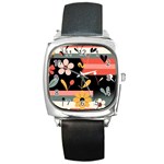  Minimalist Pattern With Simple Lines,flower And Shapes, Creating A Clean And Modern Square Metal Watch