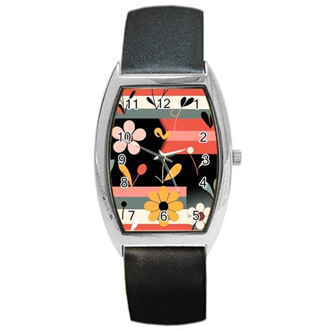 Minimalist Pattern With Simple Lines,flower And Shapes, Creating A Clean And Modern Barrel Style Metal Watch from ArtsNow.com Front