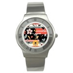  Minimalist Pattern With Simple Lines,flower And Shapes, Creating A Clean And Modern Stainless Steel Watch