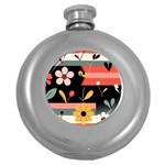  Minimalist Pattern With Simple Lines,flower And Shapes, Creating A Clean And Modern Round Hip Flask (5 oz)