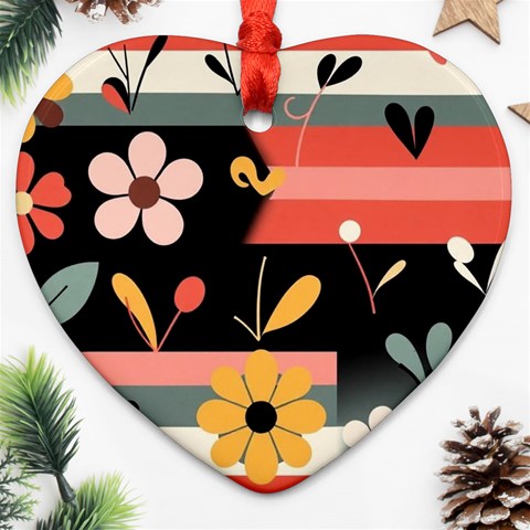 Minimalist Pattern With Simple Lines,flower And Shapes, Creating A Clean And Modern Heart Ornament (Two Sides) from ArtsNow.com Back