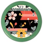  Minimalist Pattern With Simple Lines,flower And Shapes, Creating A Clean And Modern Color Wall Clock