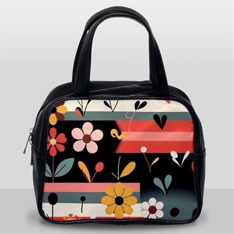 Minimalist Pattern With Simple Lines,flower And Shapes, Creating A Clean And Modern Classic Handbag (Two Sides) from ArtsNow.com Back