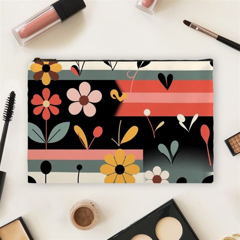 Minimalist Pattern With Simple Lines,flower And Shapes, Creating A Clean And Modern Cosmetic Bag (Large) from ArtsNow.com Front