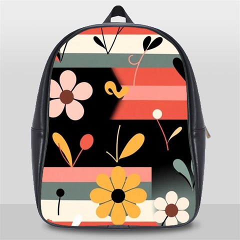 Minimalist Pattern With Simple Lines,flower And Shapes, Creating A Clean And Modern School Bag (Large) from ArtsNow.com Front