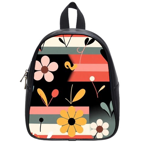 Minimalist Pattern With Simple Lines,flower And Shapes, Creating A Clean And Modern School Bag (Small) from ArtsNow.com Front