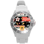  Minimalist Pattern With Simple Lines,flower And Shapes, Creating A Clean And Modern Round Plastic Sport Watch (L)