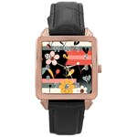  Minimalist Pattern With Simple Lines,flower And Shapes, Creating A Clean And Modern Rose Gold Leather Watch 