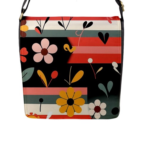 Minimalist Pattern With Simple Lines,flower And Shapes, Creating A Clean And Modern Flap Closure Messenger Bag (L) from ArtsNow.com Front