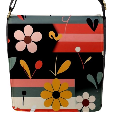 Minimalist Pattern With Simple Lines,flower And Shapes, Creating A Clean And Modern Flap Closure Messenger Bag (S) from ArtsNow.com Front