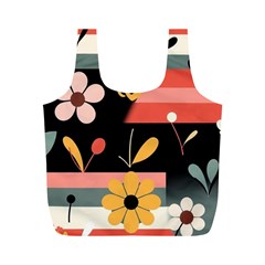 Minimalist Pattern With Simple Lines,flower And Shapes, Creating A Clean And Modern Full Print Recycle Bag (M) from ArtsNow.com Back