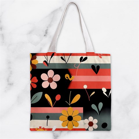 Minimalist Pattern With Simple Lines,flower And Shapes, Creating A Clean And Modern Zipper Grocery Tote Bag from ArtsNow.com Back