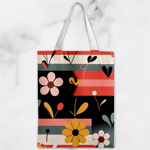 Minimalist Pattern With Simple Lines,flower And Shapes, Creating A Clean And Modern Zipper Classic Tote Bag from ArtsNow.com Back