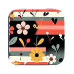  Minimalist Pattern With Simple Lines,flower And Shapes, Creating A Clean And Modern Square Metal Box (Black)