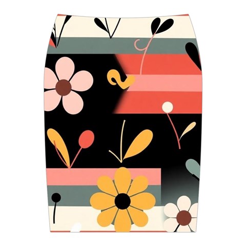 Minimalist Pattern With Simple Lines,flower And Shapes, Creating A Clean And Modern Midi Wrap Pencil Skirt from ArtsNow.com Back