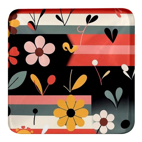 Minimalist Pattern With Simple Lines,flower And Shapes, Creating A Clean And Modern Square Glass Fridge Magnet (4 pack) from ArtsNow.com Front