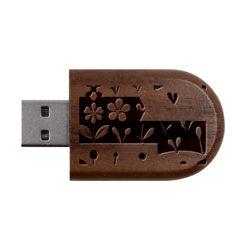 Minimalist Pattern With Simple Lines,flower And Shapes, Creating A Clean And Modern Wood Oval USB Flash Drive from ArtsNow.com USB