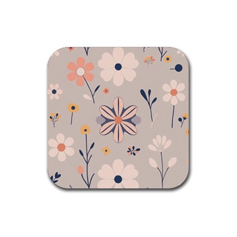 Minimalist Pattern With Simple Lines,flower And Shapes, Creating A Clean And Modern Rubber Coaster (Square) from ArtsNow.com Front