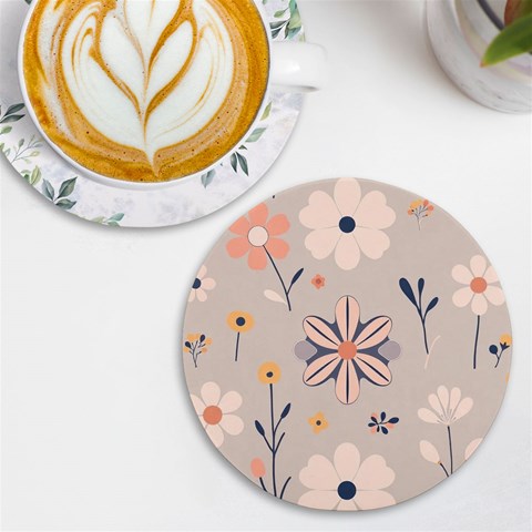 Minimalist Pattern With Simple Lines,flower And Shapes, Creating A Clean And Modern UV Print Round Tile Coaster from ArtsNow.com Front