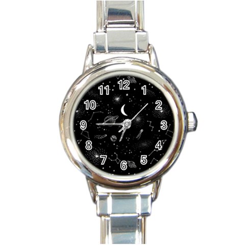 Cosmic Black Space Star Round Italian Charm Watch from ArtsNow.com Front