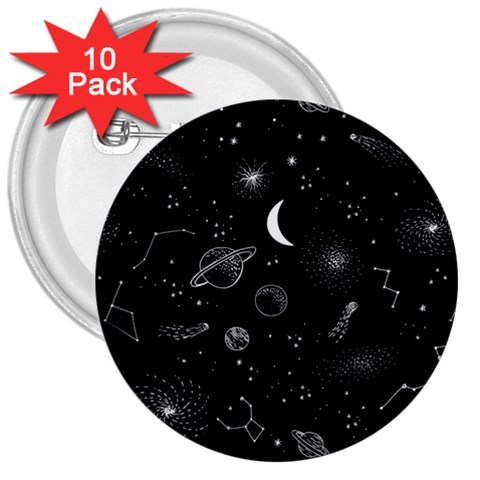 Cosmic Black Space Star 3  Buttons (10 pack)  from ArtsNow.com Front