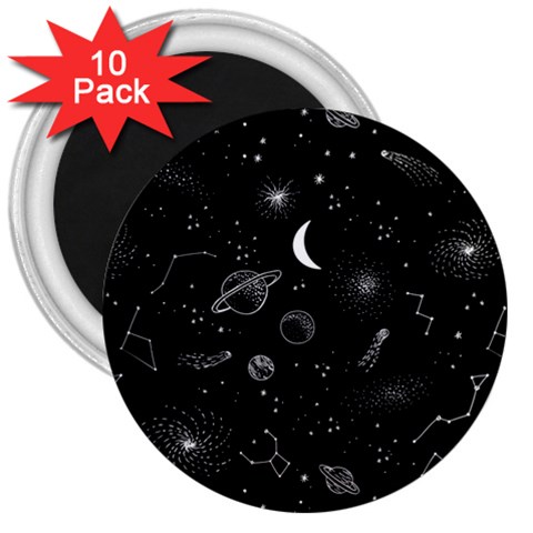 Cosmic Black Space Star 3  Magnets (10 pack)  from ArtsNow.com Front