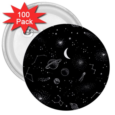 Cosmic Black Space Star 3  Buttons (100 pack)  from ArtsNow.com Front