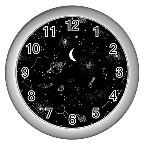 Cosmic Black Space Star Wall Clock (Silver) from ArtsNow.com Front