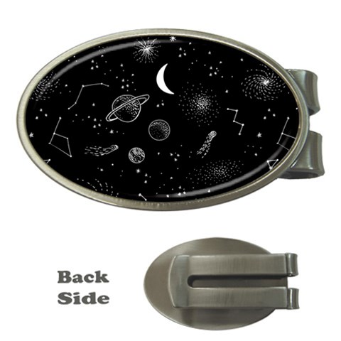 Cosmic Black Space Star Money Clips (Oval)  from ArtsNow.com Front