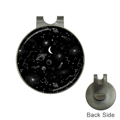 Cosmic Black Space Star Hat Clips with Golf Markers from ArtsNow.com Front