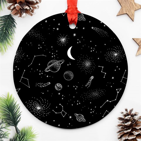 Cosmic Black Space Star Round Ornament (Two Sides) from ArtsNow.com Front