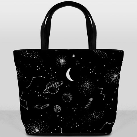 Cosmic Black Space Star Bucket Bag from ArtsNow.com Front