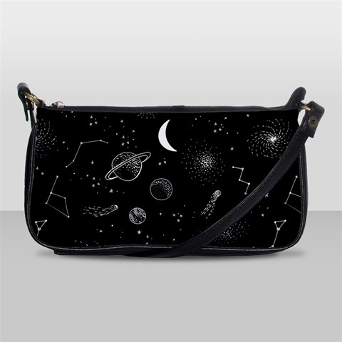 Cosmic Black Space Star Shoulder Clutch Bag from ArtsNow.com Front