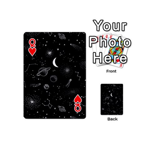 Queen Cosmic Black Space Star Playing Cards 54 Designs (Mini) from ArtsNow.com Front - HeartQ