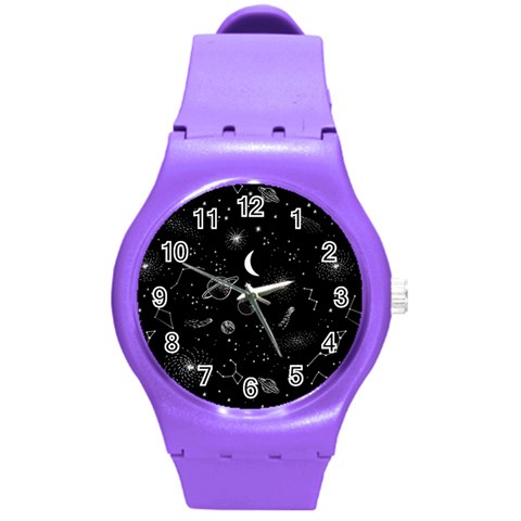 Cosmic Black Space Star Round Plastic Sport Watch (M) from ArtsNow.com Front