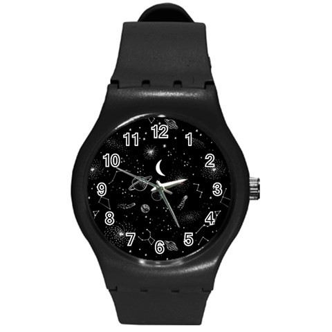 Cosmic Black Space Star Round Plastic Sport Watch (M) from ArtsNow.com Front