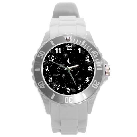 Cosmic Black Space Star Round Plastic Sport Watch (L) from ArtsNow.com Front